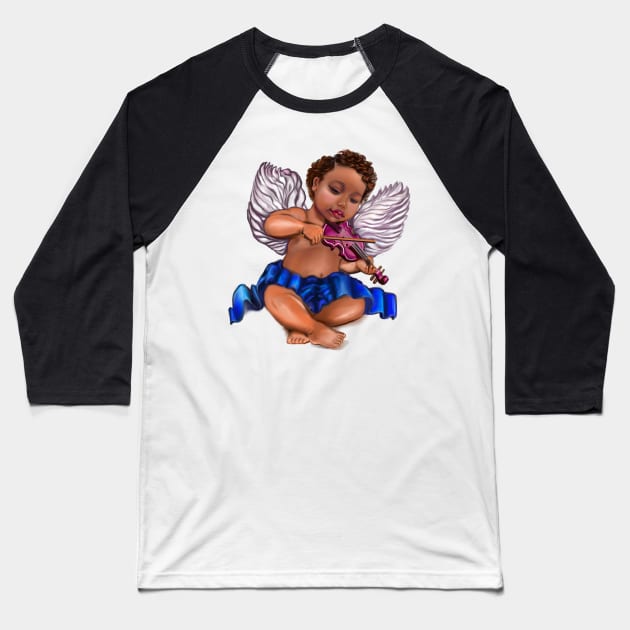 Curly haired Angel playing the violin- blissful Sun kissed curly haired Baby cherub angel classical art Baseball T-Shirt by Artonmytee